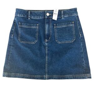 NWT LOFT Denim Mini Skirt  A-line SZ 8 Patch Pockets